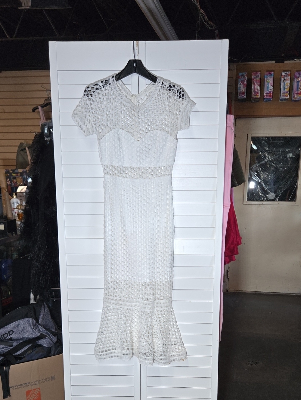 Lulu's White Crochet Midi Dress with Cap Sleeves Size S